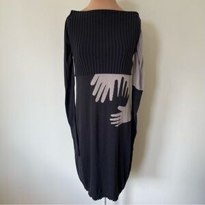 Oblique Creations Italy Handsy Knit Viscose Black Long Sleeve Sweater Dress Sz 0